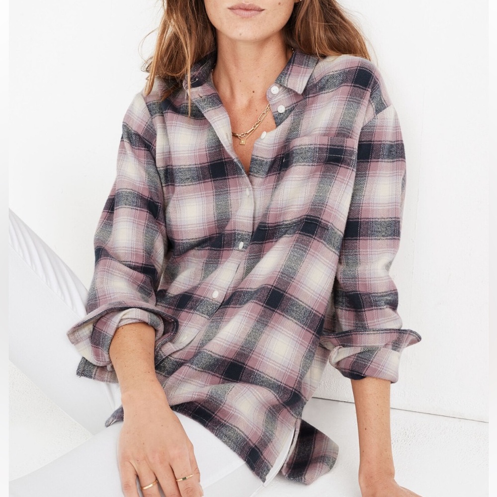 Madewell Pink and Black Plaid Button-Down Shirt